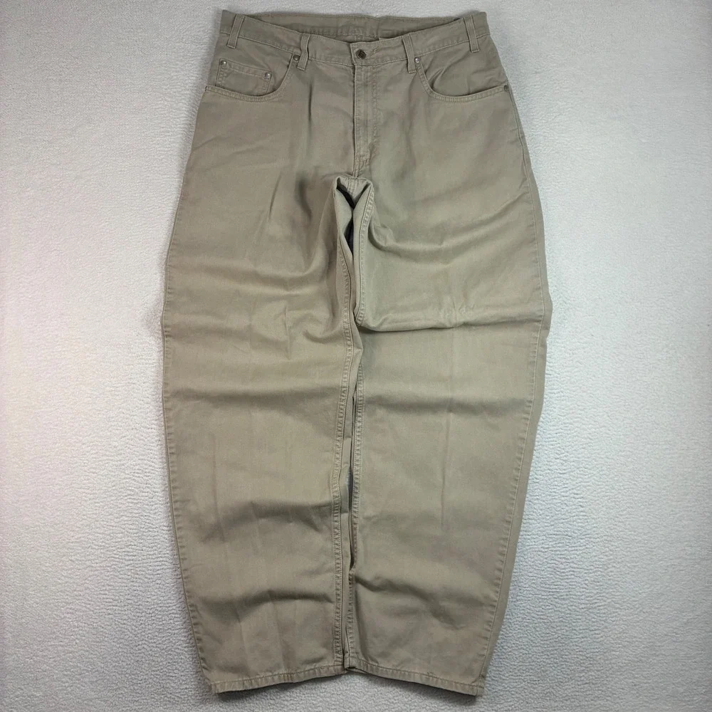 Vintage Levis L2 Khakis Chino Pants Men 36x34 Beige Baggy Wide Leg Relaxed 90s